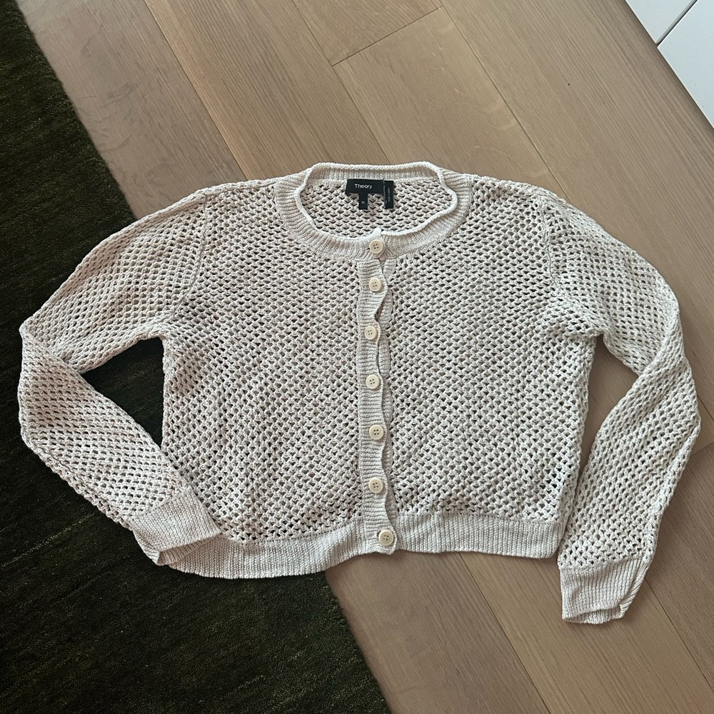 Theory Cream Knit Crochet Cardigan